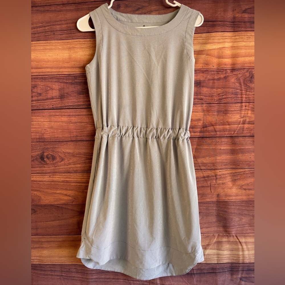Athleta Pinstripe Sleeveless Elastic Waist Mini Dress Blue White Size 2